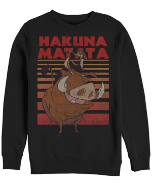 Disney Men's Lion King Timon Pumba Hakuna Matata Stripes Crewneck Fleece