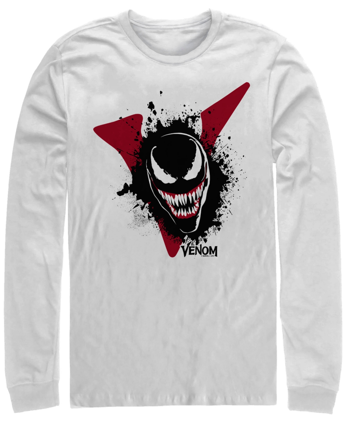 Marvel Men's Venom Big Face V Logo, Long Sleeve T-shirt - White