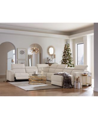 Nevio Leather Power Reclining Sectional Sofa with Articulating Headrests Collection, Created for Macy&#39;s