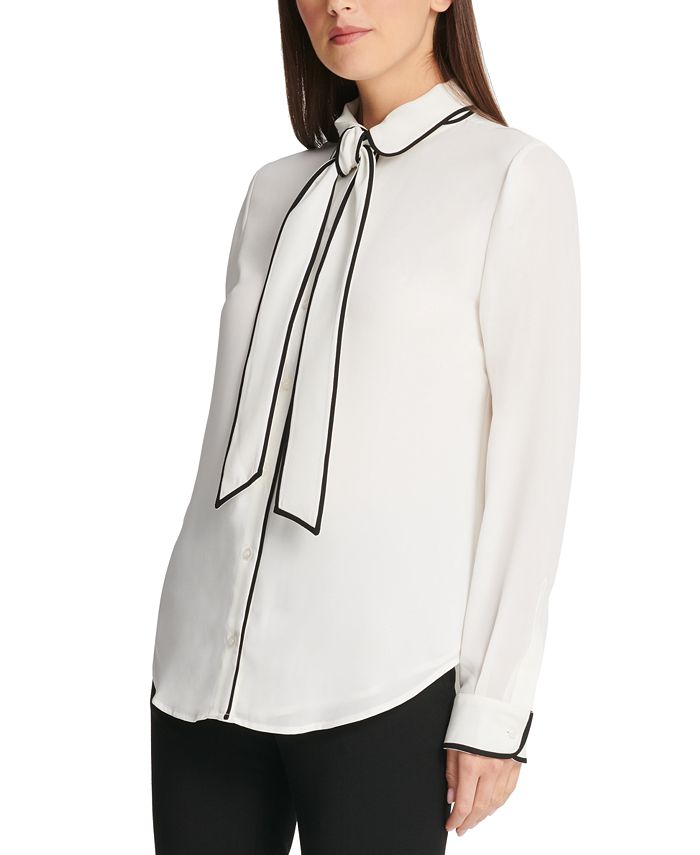 DKNY Piped Trim Tie Front Blouse - Macy's