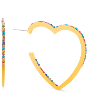 image of Steve Madden Gold-Tone Rhinestone Open Heart Drop Earrings