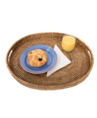 Artifacts Trading Company Rattan Oval Ottoman Tray with Cutout Handles