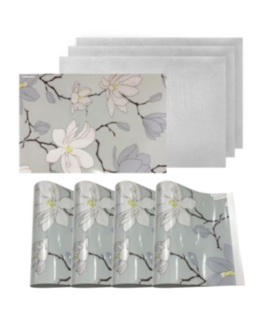 Dainty Home Reversible Metallic Place Mats Non-Slip Magnolia Floral Dining Table Placemats - Set of 4