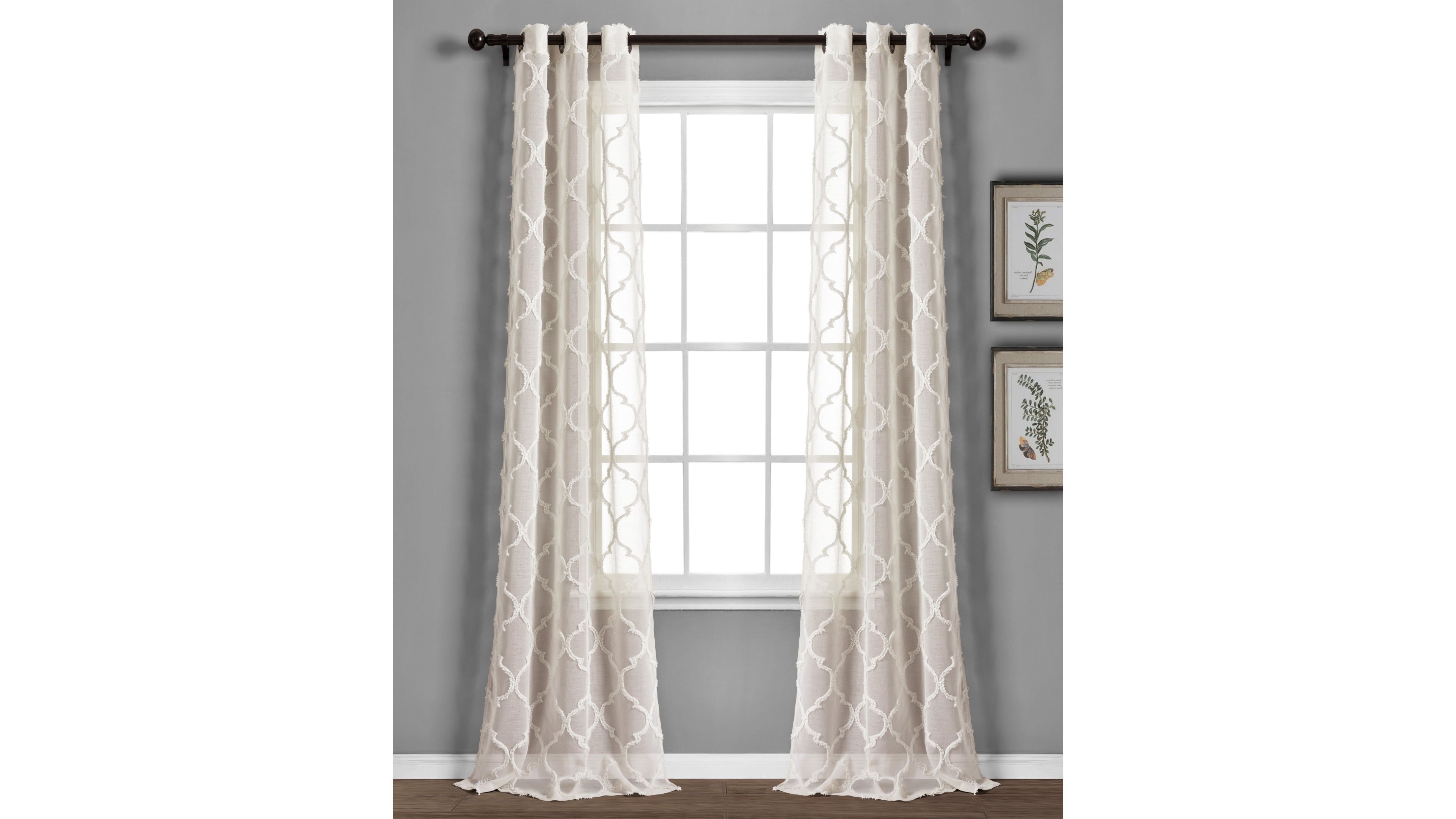 Lush Decor Avon Trellis Grommet Sheer Window Curtain Panels Pair - Curtains for Living Room or Bedroom