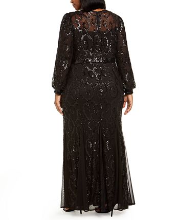 R & m richards online plus size sequined godet gown