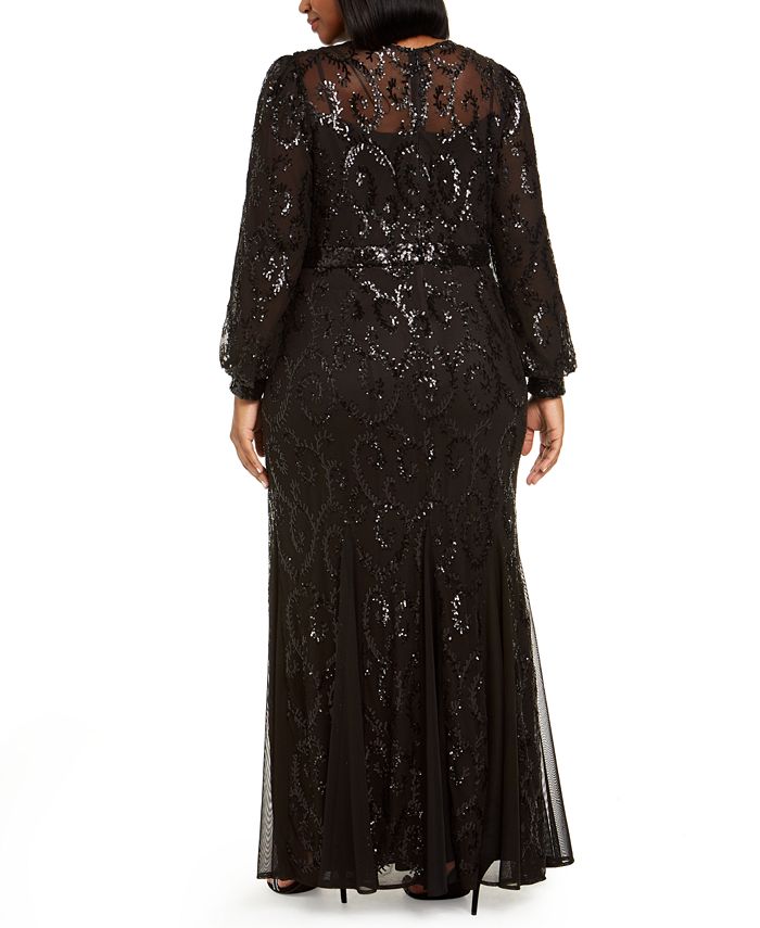 r & m richards plus size sequined godet gown