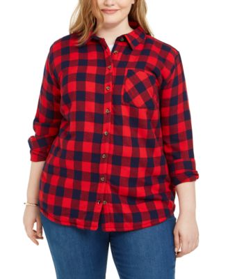 Planet Gold - Trendy Plus Size Fleece-Lined Plaid Jacket