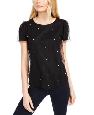 image of Inc Imitation-Pearl & Tulle Top, Created for Macy-s