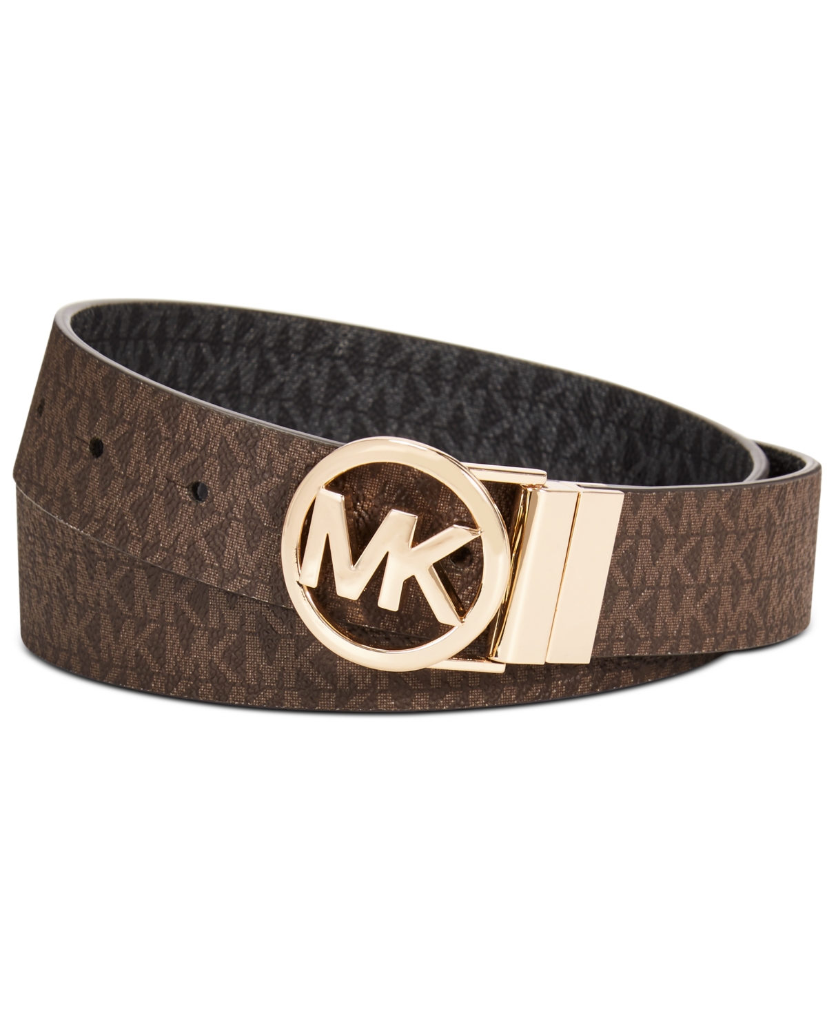 Michael Kors Michael  Reversible Logo With Logo Buckle Belt In Chocolate,black,gold