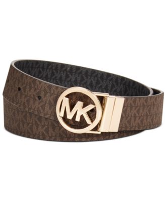 Michael Kors Saffiano Leather Reversible MK Logo Plaque Buckle Belt, Large  