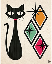Retro Cat with Diamonds in Gold, Mint Pink 24" x 20" Canvas Wall Art Print