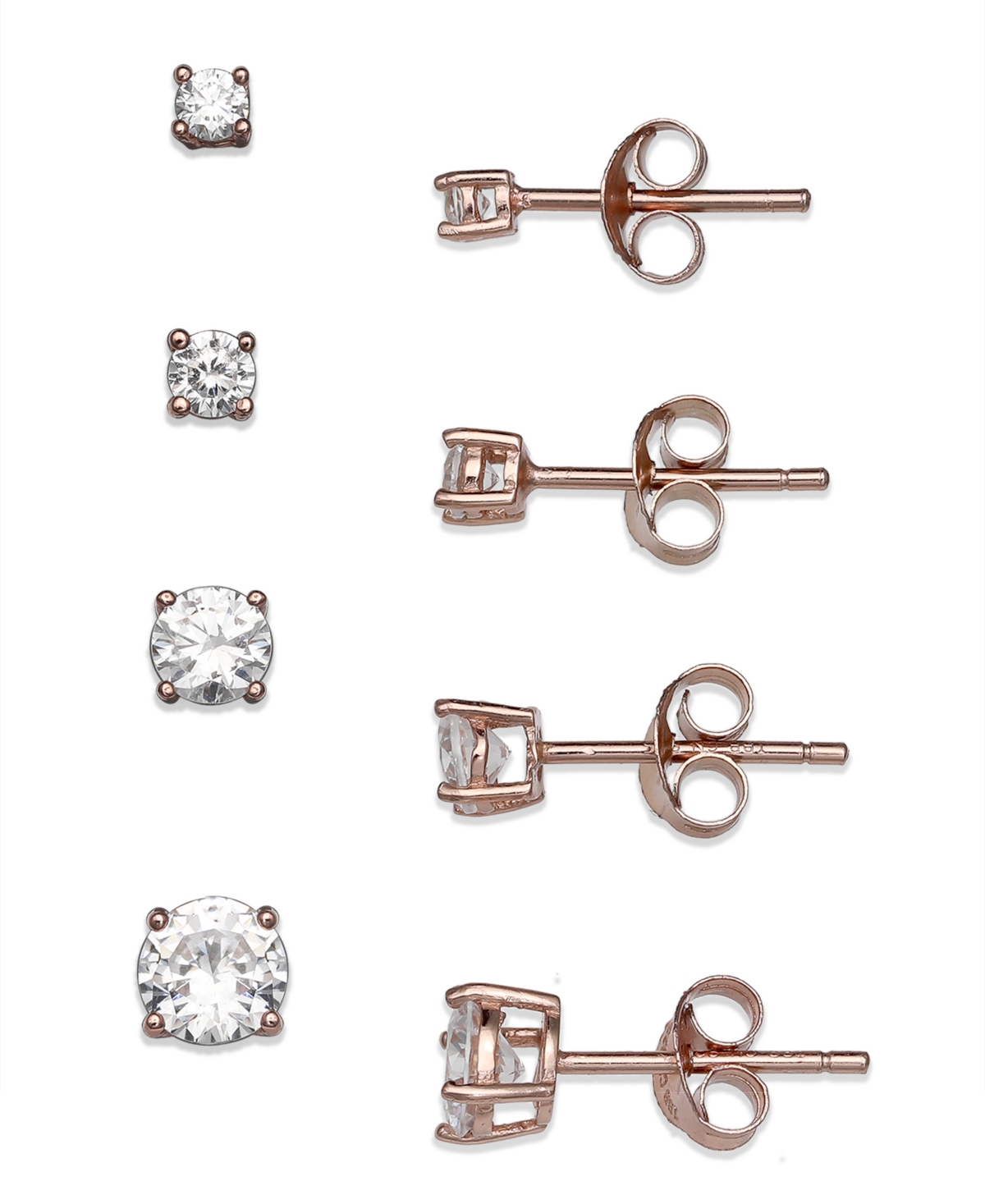 Cubic Zirconia 4-Pc. Set Graduated Stud Earrings in 18k Yellow orGold over Sterling Silver - Rose/Silver