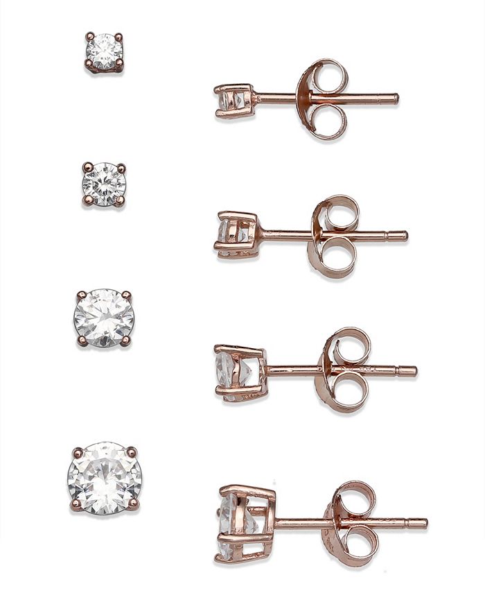 Giani Bernini - Cubic Zirconia 4-Pc. Set Graduated Stud Earrings in 18k Yellow or Rose Gold over Sterling Silver