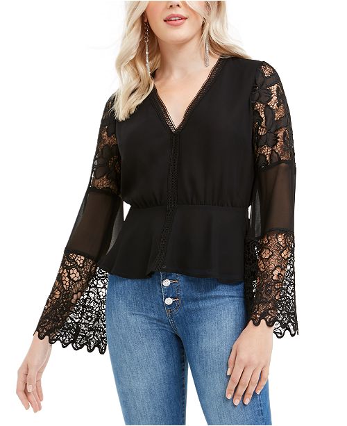 Guess Anjali Mixed Lace Top Reviews Tops Juniors Macy S