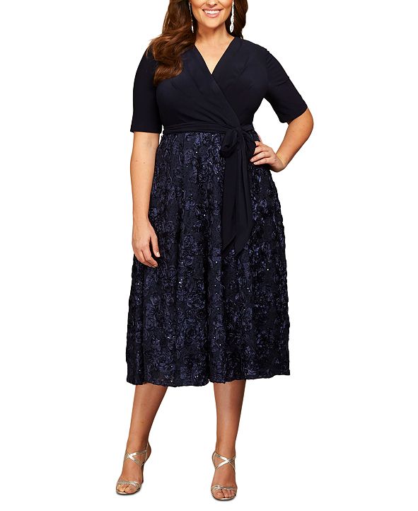 Alex Evenings Plus Size Surplice Rosettes Dress Reviews Dresses Plus Sizes Macy S