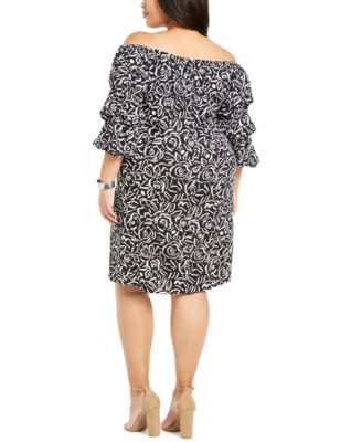 MSK Plus Size Printed Off-The-Shoulder Dress