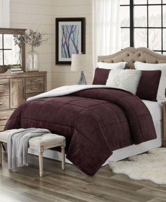 Plush Faux Fur and Sherpa Reversible Comforter Set, King/California King