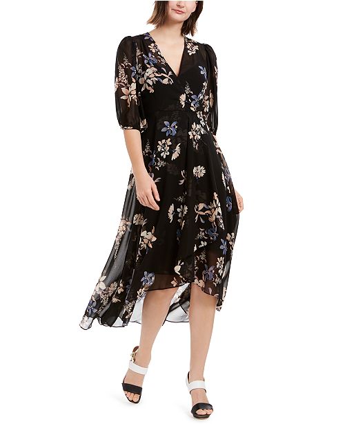 Calvin Klein Printed Chiffon Surplice Dress Reviews Women