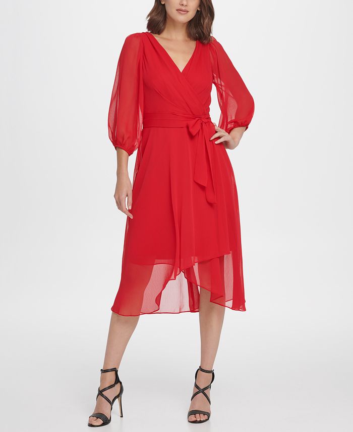 Dkny balloon sleeve shop chiffon midi dress