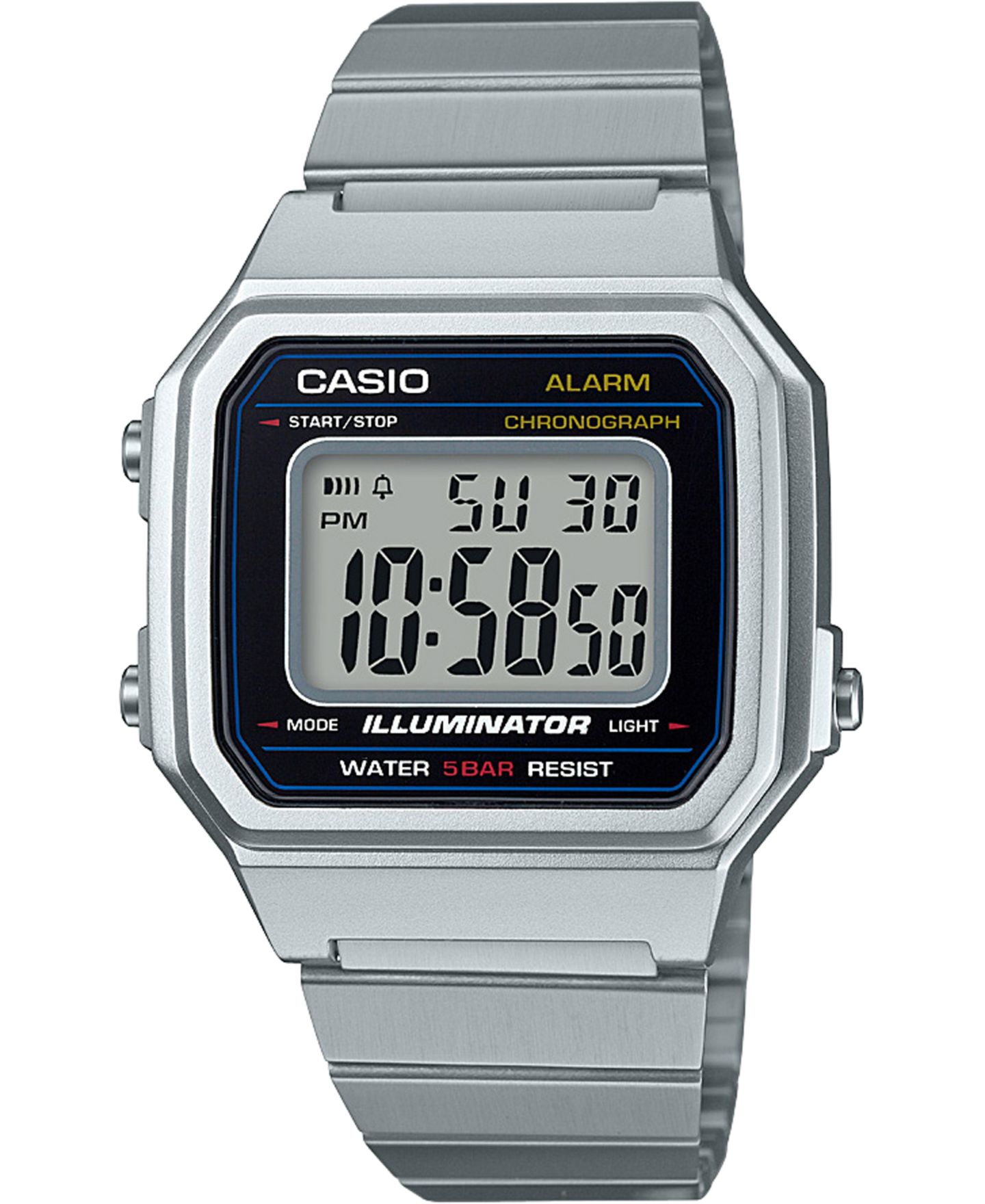 Мужские часы Casio Digital Vintage Stainless Steel Bracelet Watch 43.1mm — фото 1