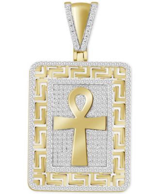 Macy s Men s Diamond Ankh Cross Greek Key Charm Pendant 5 8 ct. t.w. in 10k Gold Macy s