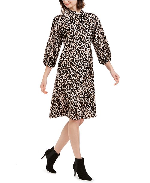 Calvin Klein Animal Print Tie Neck Dress Reviews Women Macy S