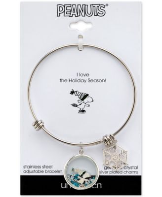 Peanuts - Skating "Snoopy" Crystal Shaker Adjustable Bangle Bracelet in Stainless Steel