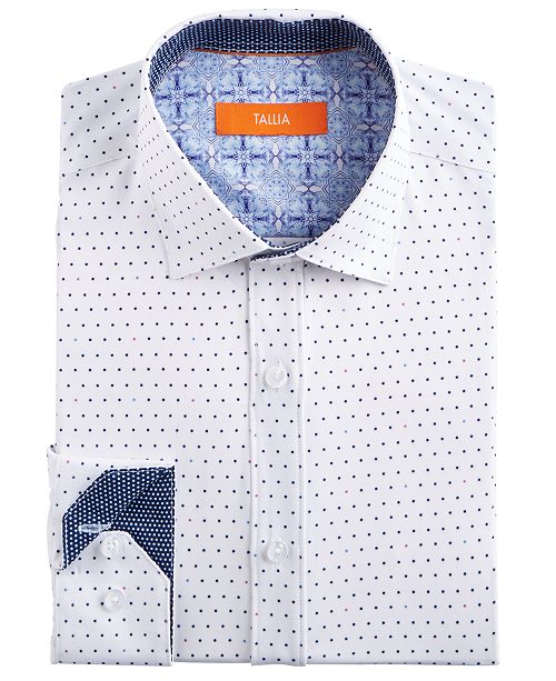 Tallia Men S Slim Fit Performance Stretch White Navy Dot Dress