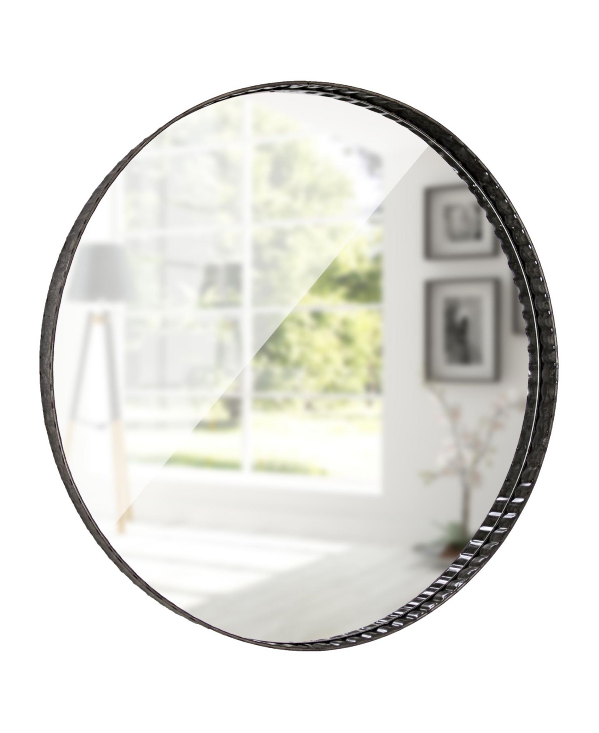 American Art Decor Galvanized Round Wall Vanity Mirror - Gray