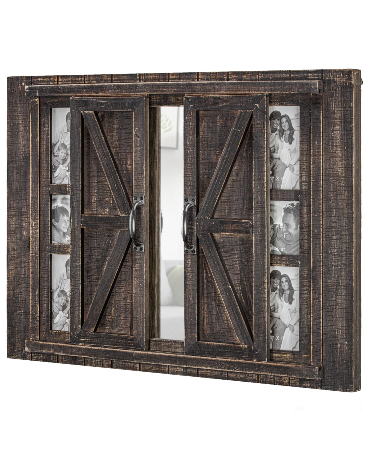 American Art Decor Rustic Barn Door Picture Frame with Mirror - Brown