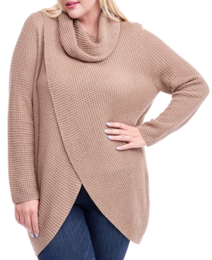 Fever Plus Size Cowl Neck Crossover Sweater In Amphora Modesens