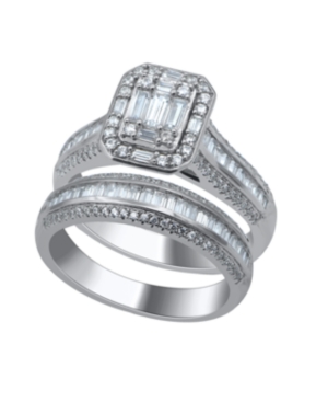 image of Round and Baguette Composite Twin set Diamond (1 ct. t.w.) Ring in 14K White Gold
