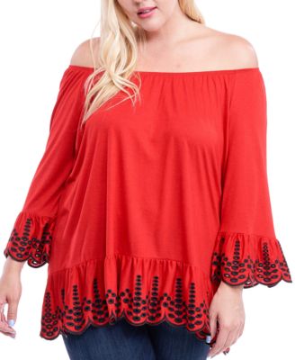 red plus size off the shoulder top