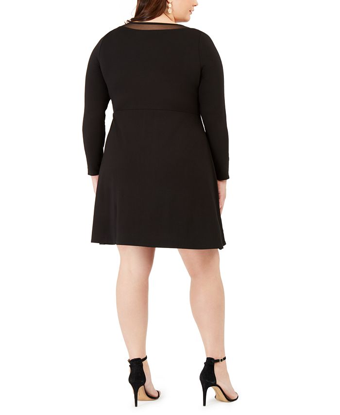 Belldini Plus Size Studded Mesh-Trimmed Fit & Flare Dress - Macy's