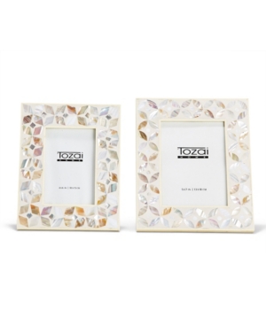 Two's Company Flower White Inlay Mother Of Pearl Frame - Set Of 2