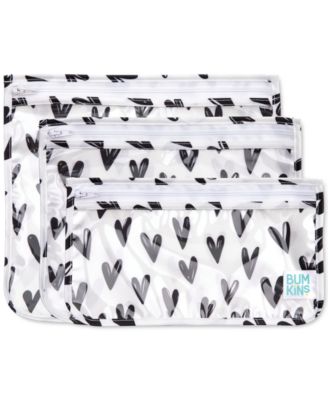 Bumkins Baby Girls Printed Travel Water Resistant Bag Pack of 3 - Black Hearts 14$