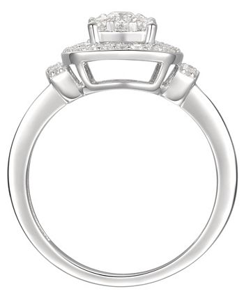 Macy's - 3/4 ct. t.w. Round & Baguette Shape Diamond Ring in 14k White Gold
