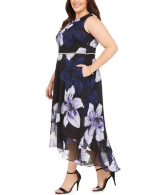 SL Fashions Plus Size Embellished Floral-Print A-Line Dress - Macy's