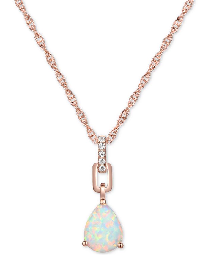Macy's - Opal (5/8 ct. t.w.) & Diamond (1/20 ct. t.w.) 18" Pendant Necklace in 14k Rose Gold