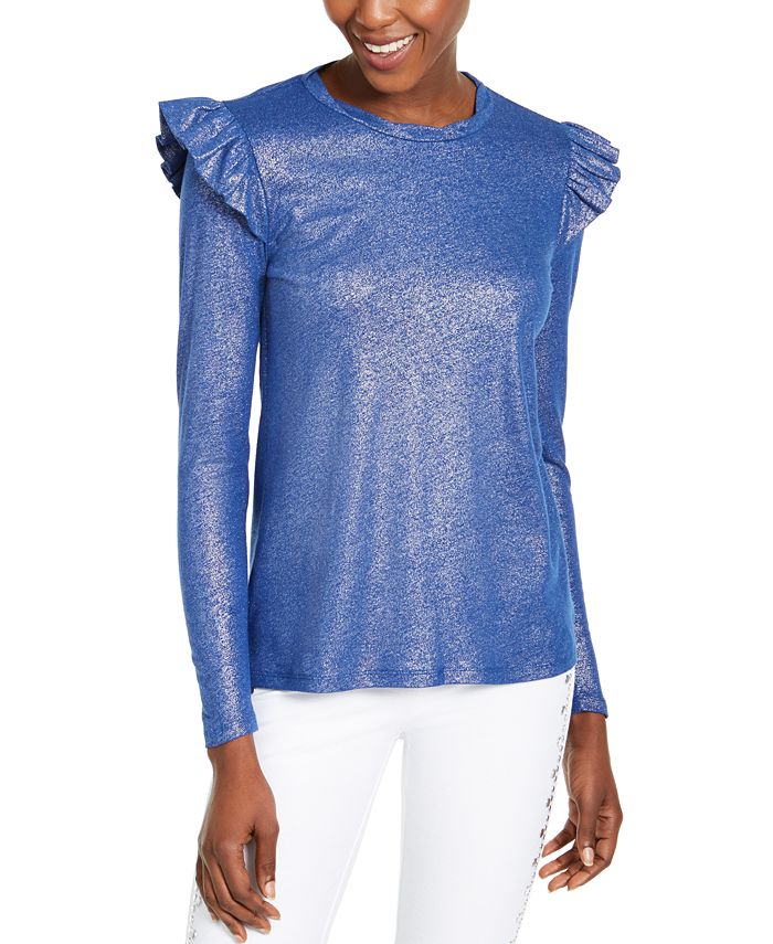 Michael Kors Ruffle-Shoulder Metallic Top, Regular & Petite Sizes - Macy's