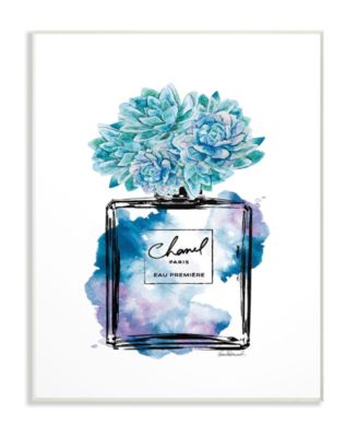 Watercolor Fashion Perfume Bottle with Blue Flowers Wall Plaque Art, 10" L x 15" H