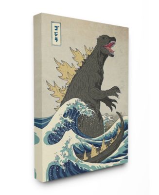 Stupell Industries Godzilla in The Waves Eastern Poster Style