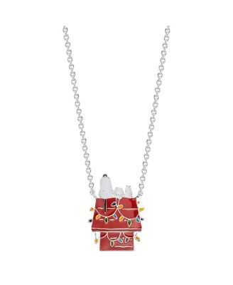 Peanuts - "Snoopy" Holiday Dog House Station Necklace in Fine Silver Plated, 16"+2" Extender