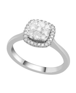 image of Cushion Shape Halo Cluster Diamond (1/2 ct. t.w.) Ring in 14K White Gold