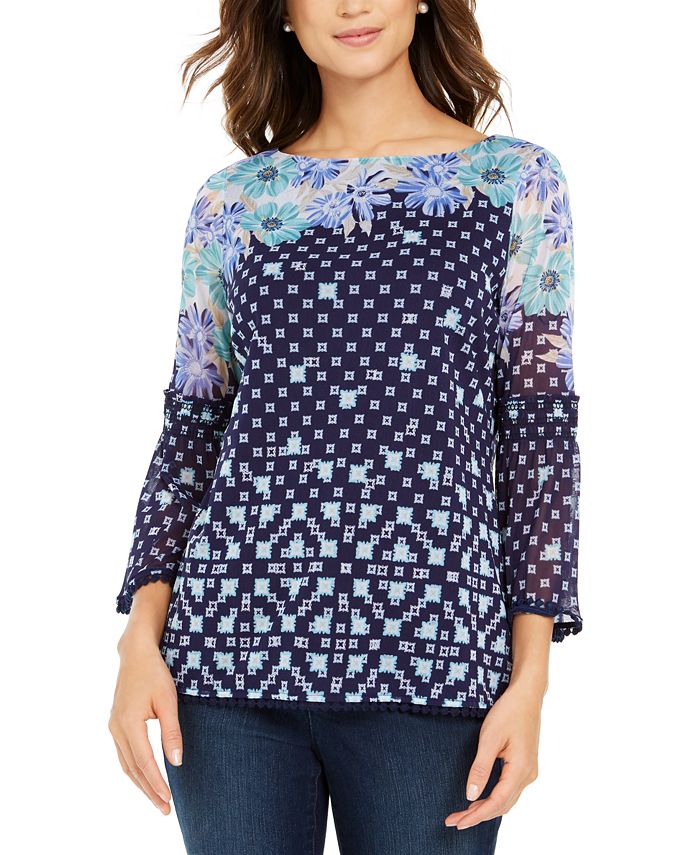 Charter Club Printed Knit Mesh Top, Created for Macy's - Macy's