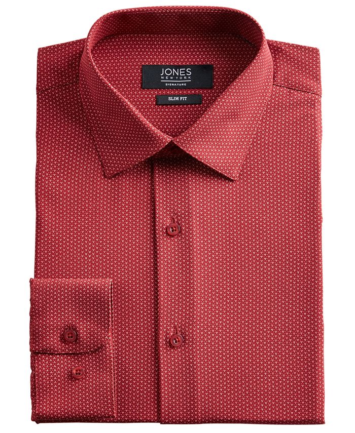 Jones New York - Men's Slim-Fit Performance Stretch Cooling Tech Red/White Dot-Print Dress Shirt