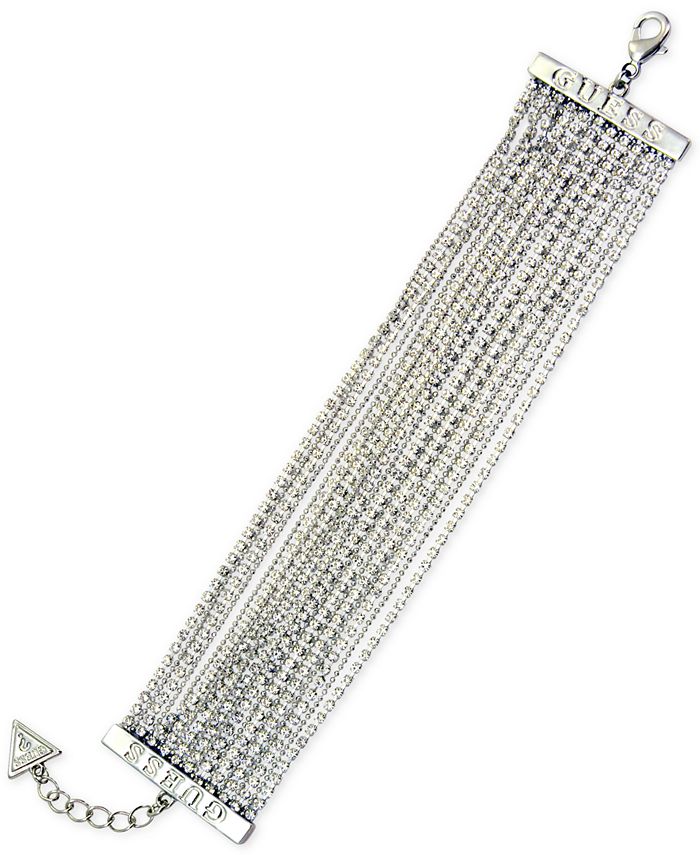 GUESS Silver-Tone Crystal Multi-Row Flex Bracelet - Macy's