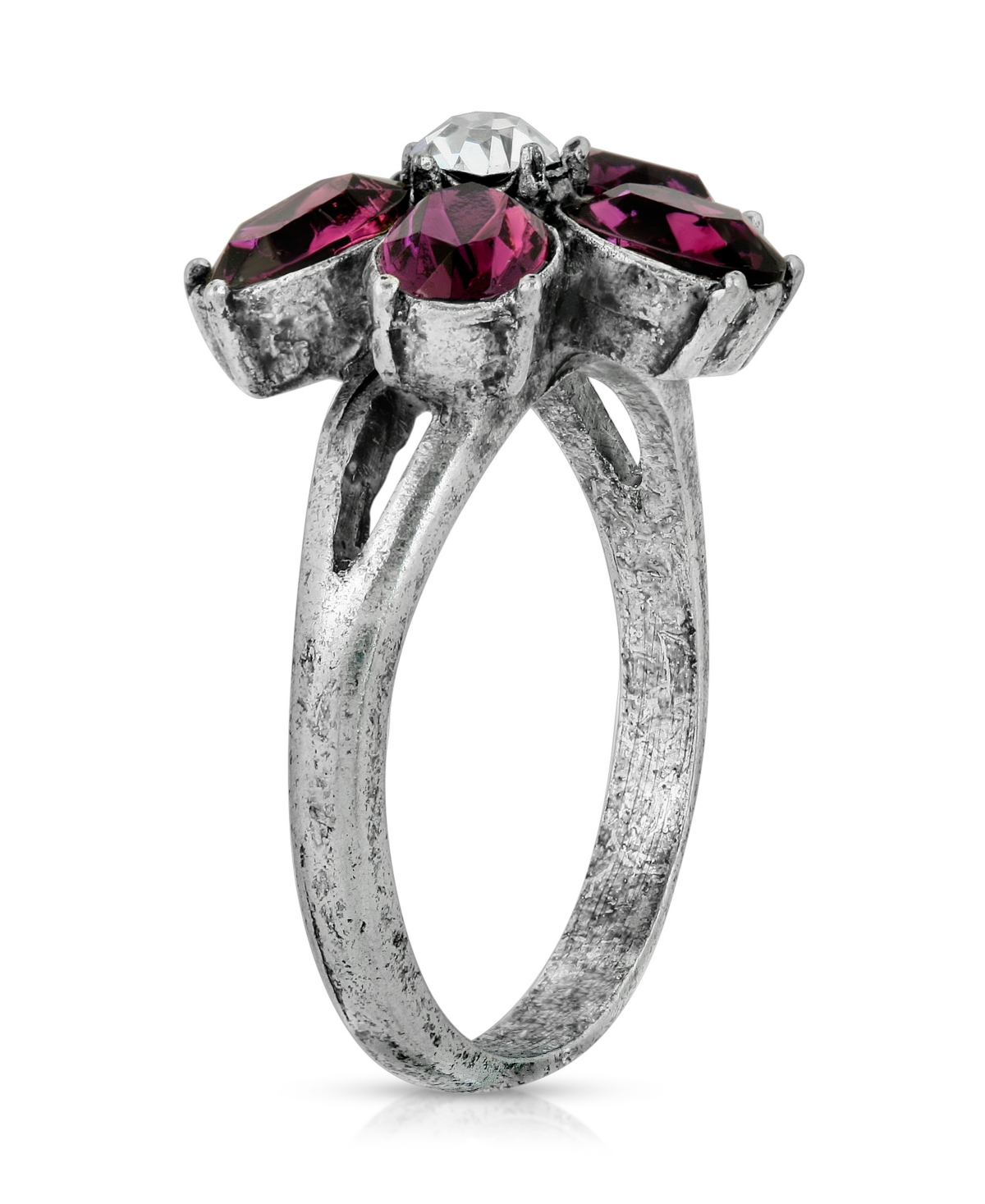 Shop 2028 Pewter And Clear Crystal Floral Ring In Purple