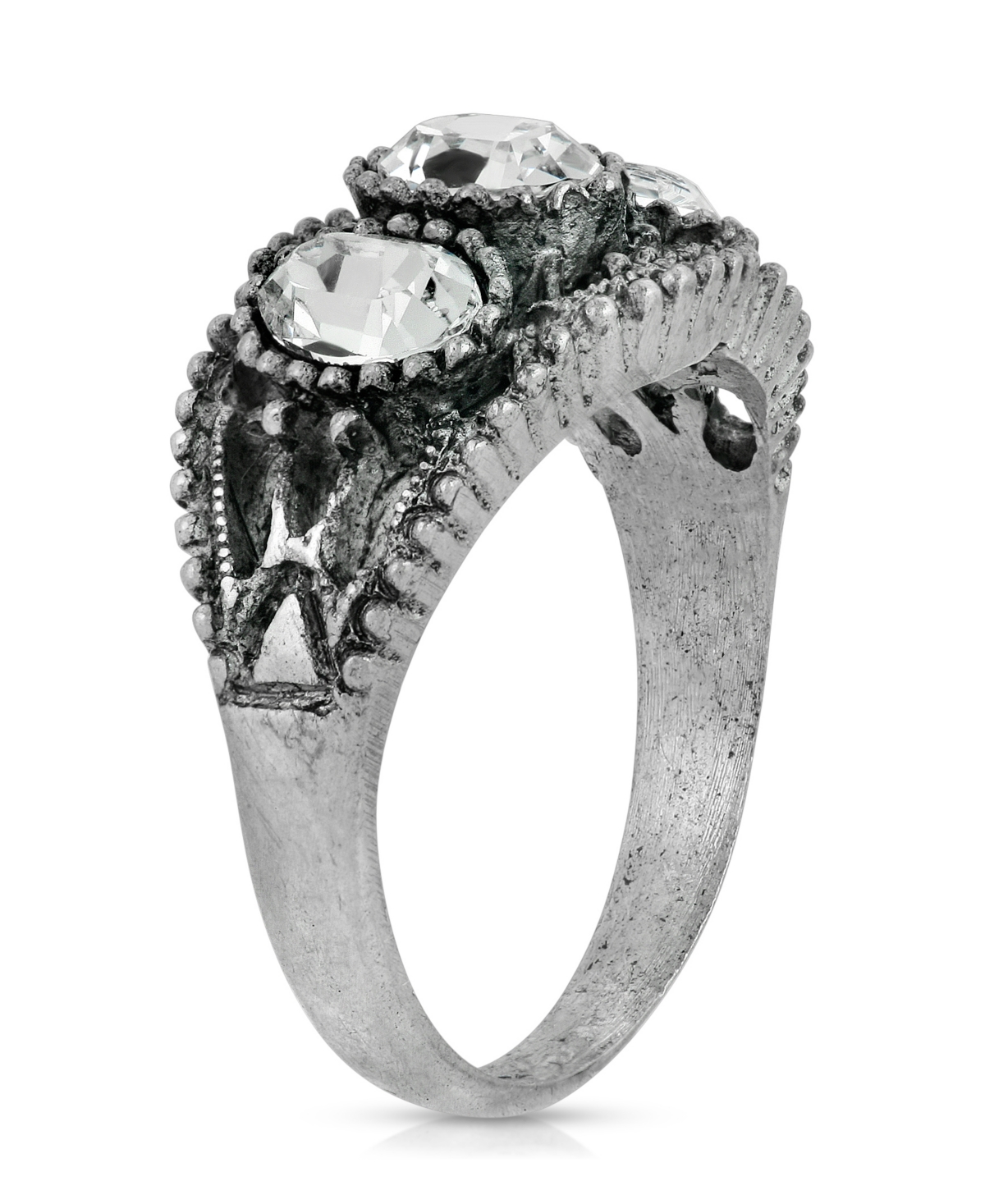 2028 PEWTER TRIPLE CLEAR CRYSTAL OVAL RING 