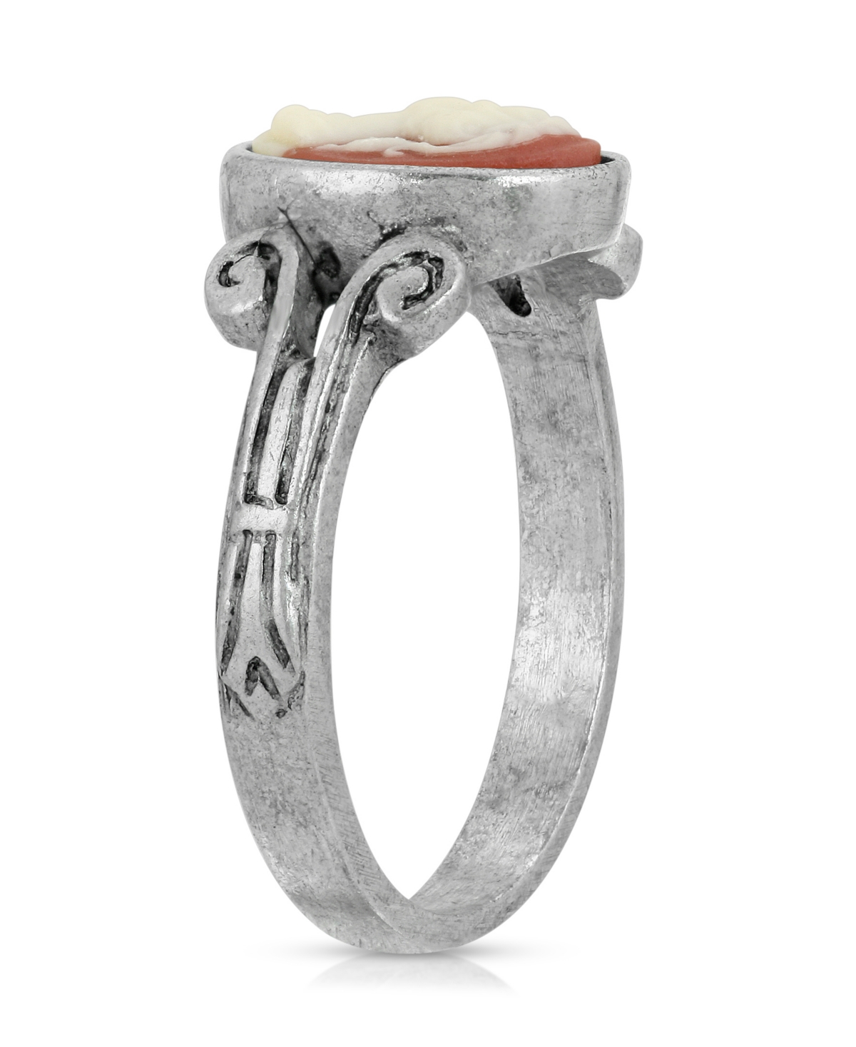 Shop 2028 Pewter Carnelian Cameo Oval Ring In Orange